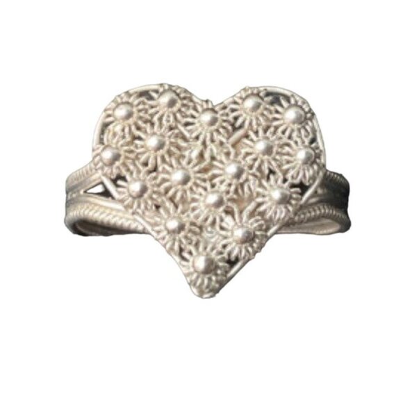 NEW Artisan made Sterling silver Filigree Heart ring .925 Adjustable Valentines - Picture 2 of 7
